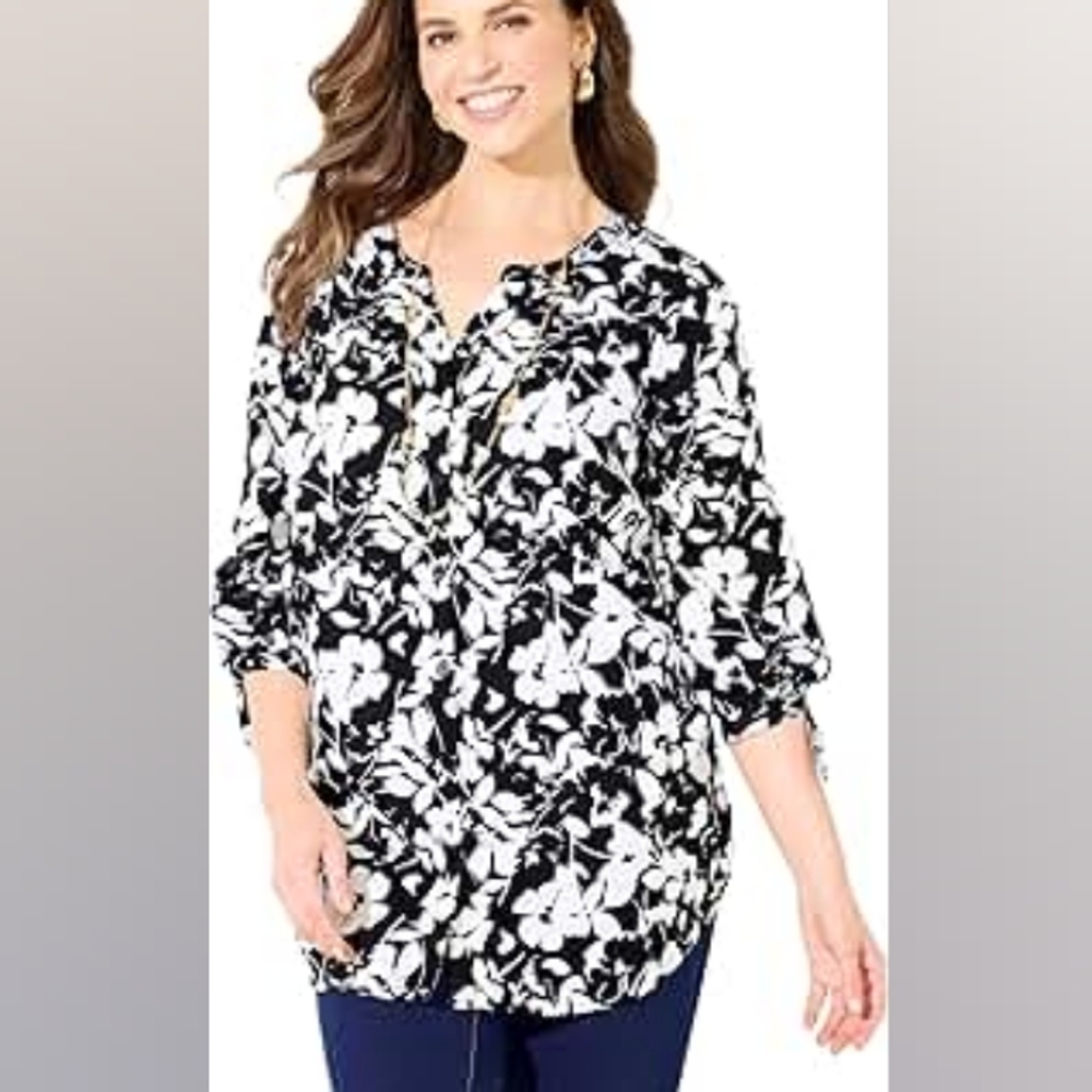 Liz & Me Plus Size 5X Blouse | V-Neck with Appliques | Animal Print